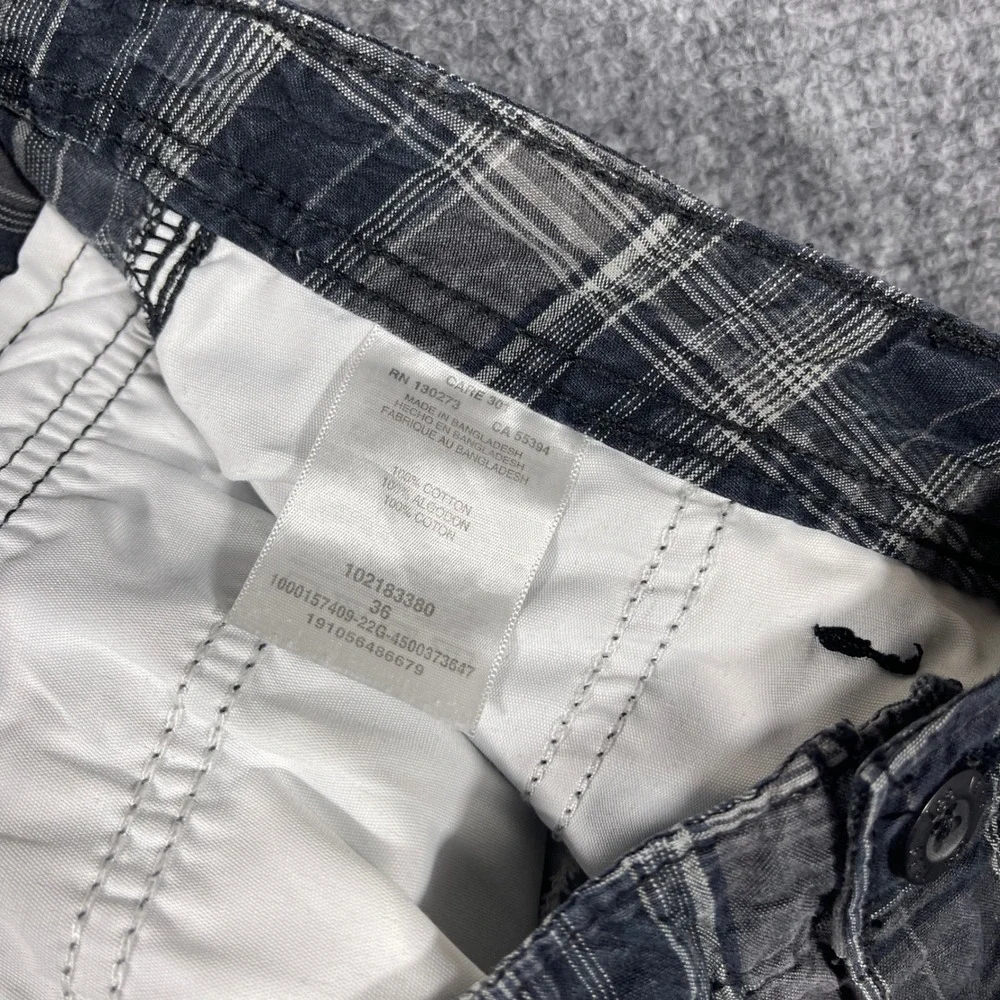 Lee Cargo Plaid Shorts Mens 36 Grey Black Cotton Relaxed Fit Utility